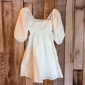 Abercrombie‎ & Fitch Puff Sleeve Mini Dress White Romantic Cotton Style XXS NWT